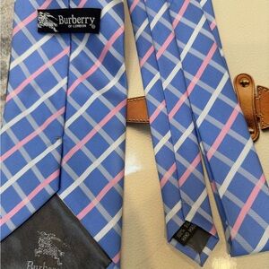 Burberry Pink and Blue Plaid Silk Tie